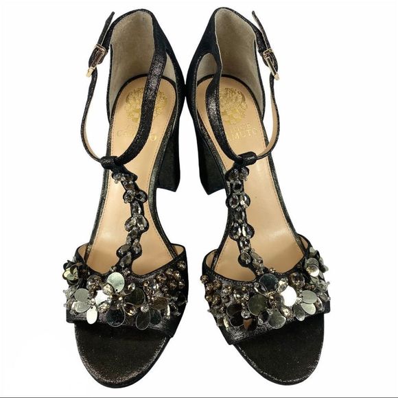 Vince Camuto Serafine Jeweled Suede T-Strap Heels - Picture 11 of 16